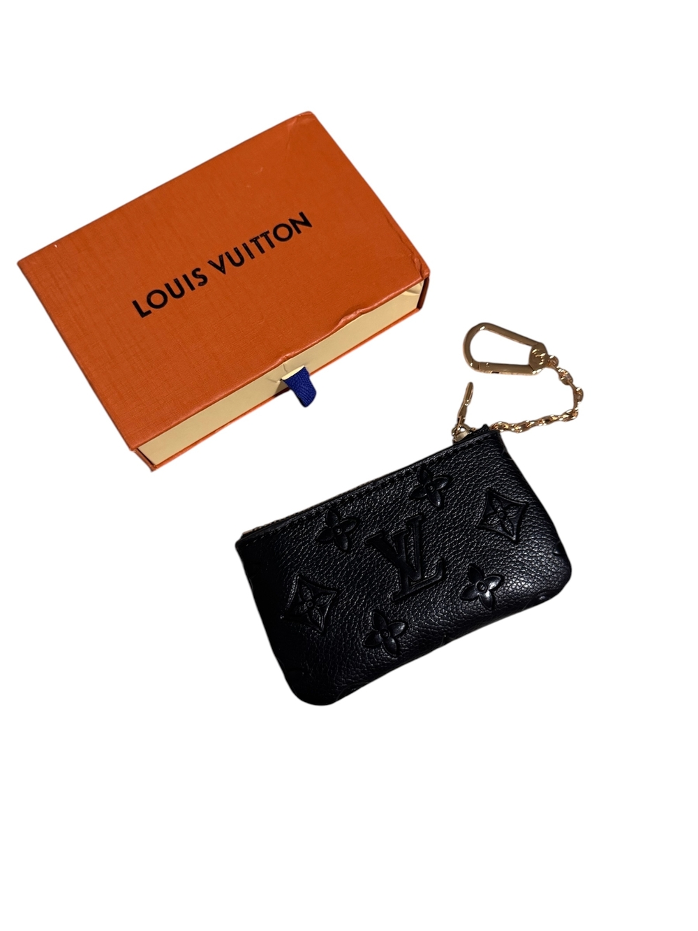 Louis Vuitton Black Monogram Embossed Key & Card Pouch with Gold Chain - Picture 2 of 2